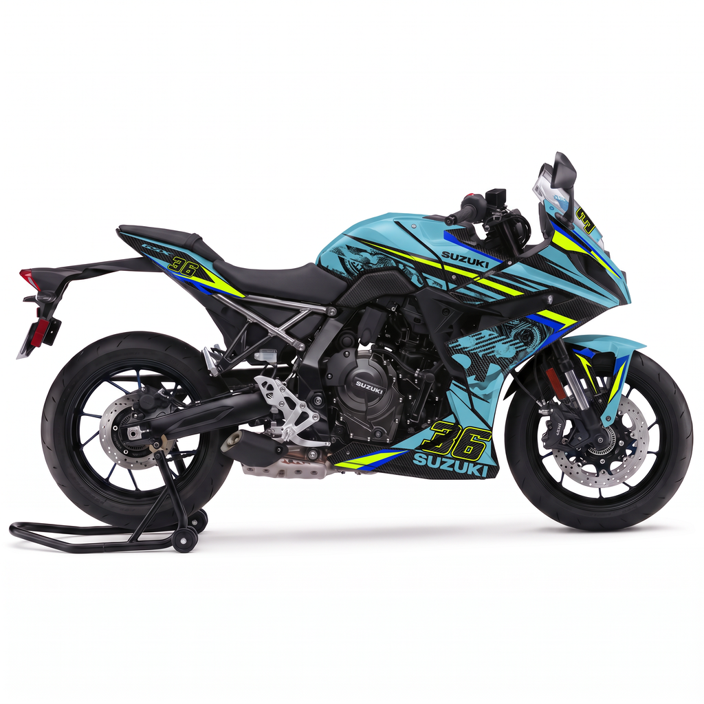 Kit de pegatinas Suzuki GSX-8R 2024-2026 diseño Aqua Volt - vista lateral