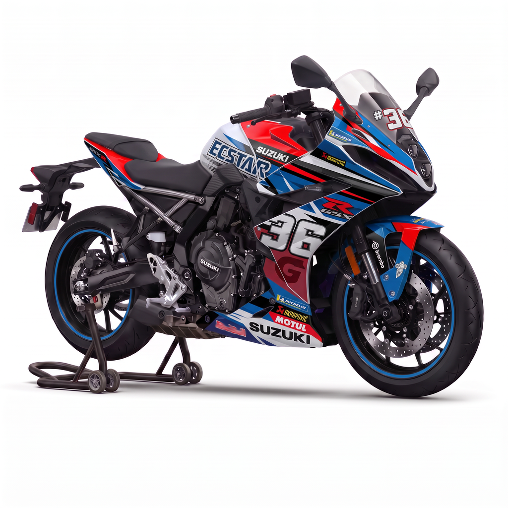 Kit de pegatinas Suzuki GSX-8R 2024-2026 diseño GP Blue en azul, rojo y blanco - vista frontal