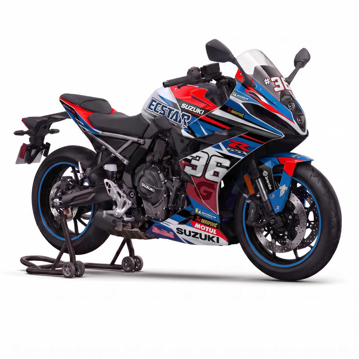 Kit de pegatinas Suzuki GSX-8R 2024-2026 diseño GP Blue en azul, rojo y blanco - vista frontal