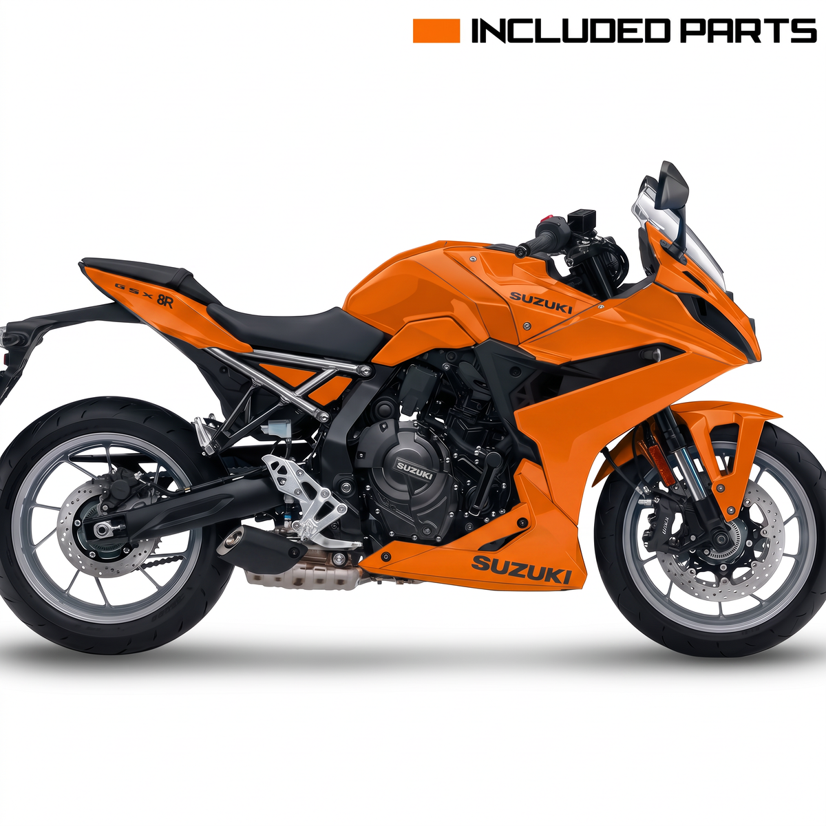 Piezas incluidas en el kit de adhesivos Suzuki GSX-8R 2024-2026