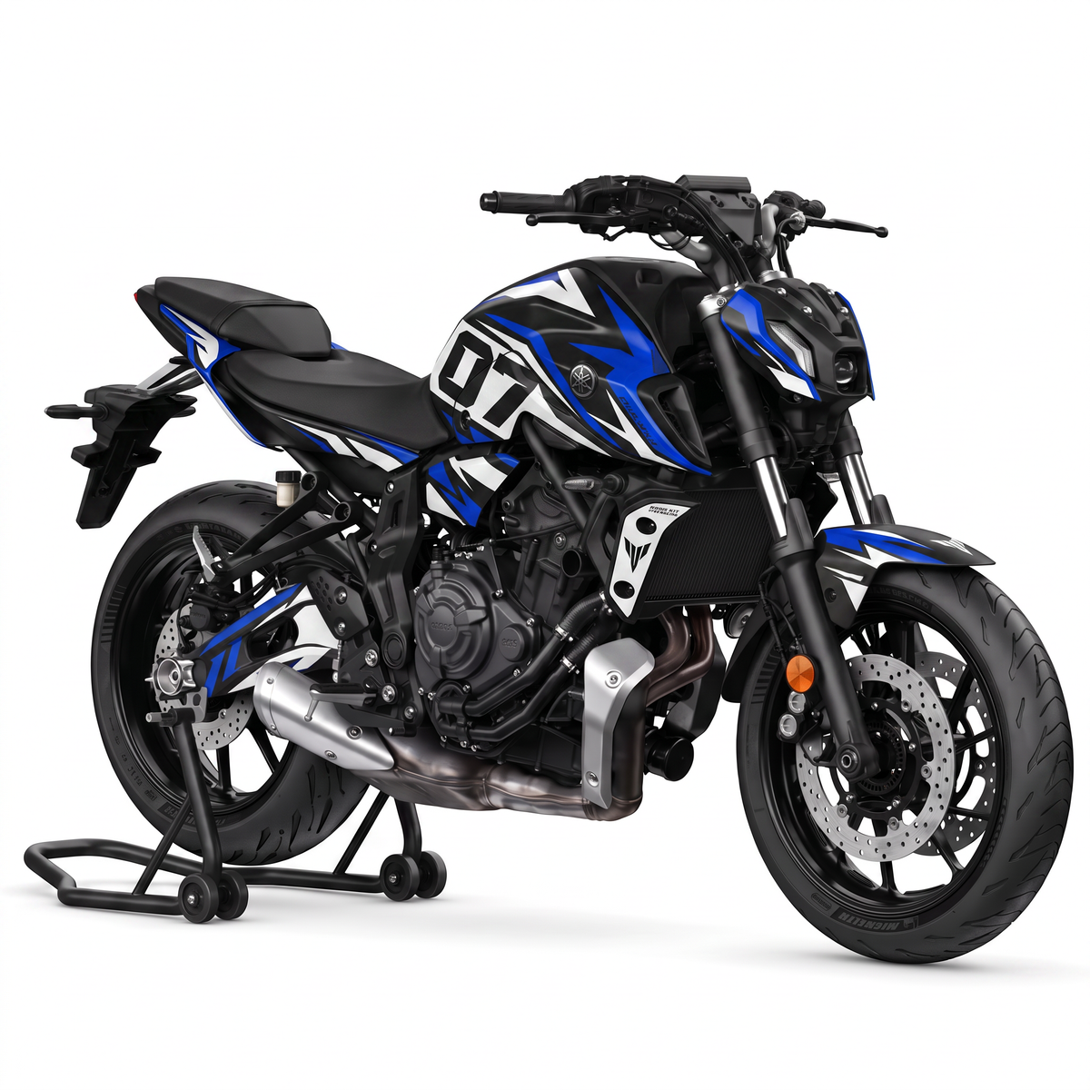 Kit de pegatinas Bolt Blue montado en una Yamaha MT-07