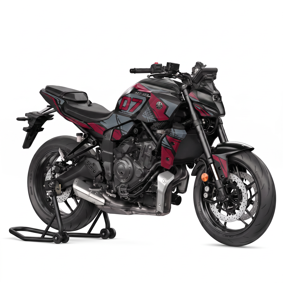 Kit de pegatinas Camo Red montado en una Yamaha MT-07