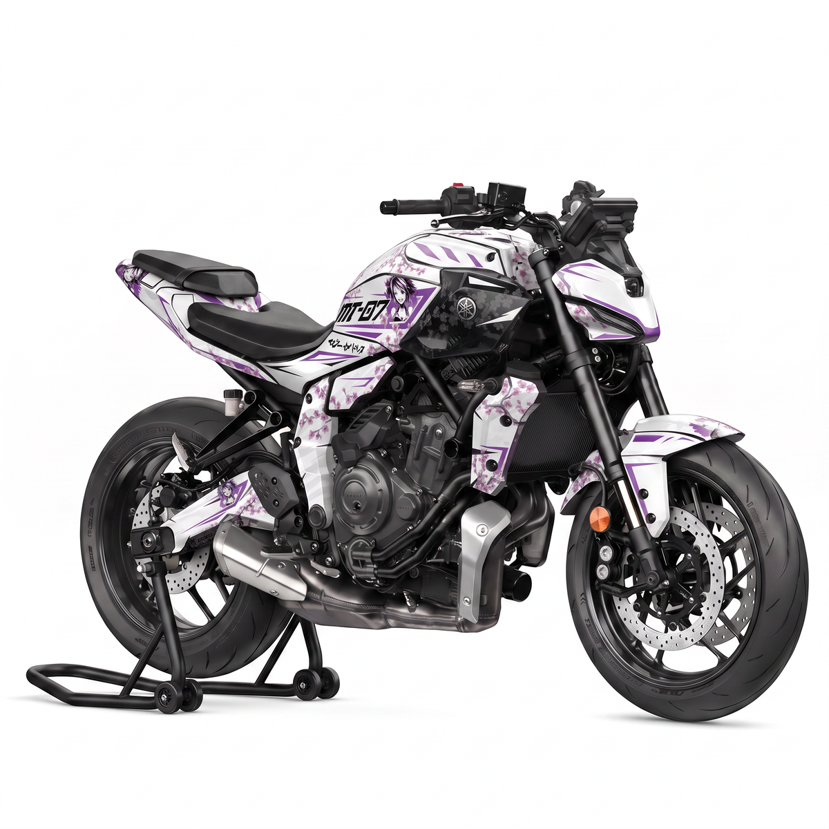 Kit de pegatinas Sakura Purple montado en una Yamaha MT-07