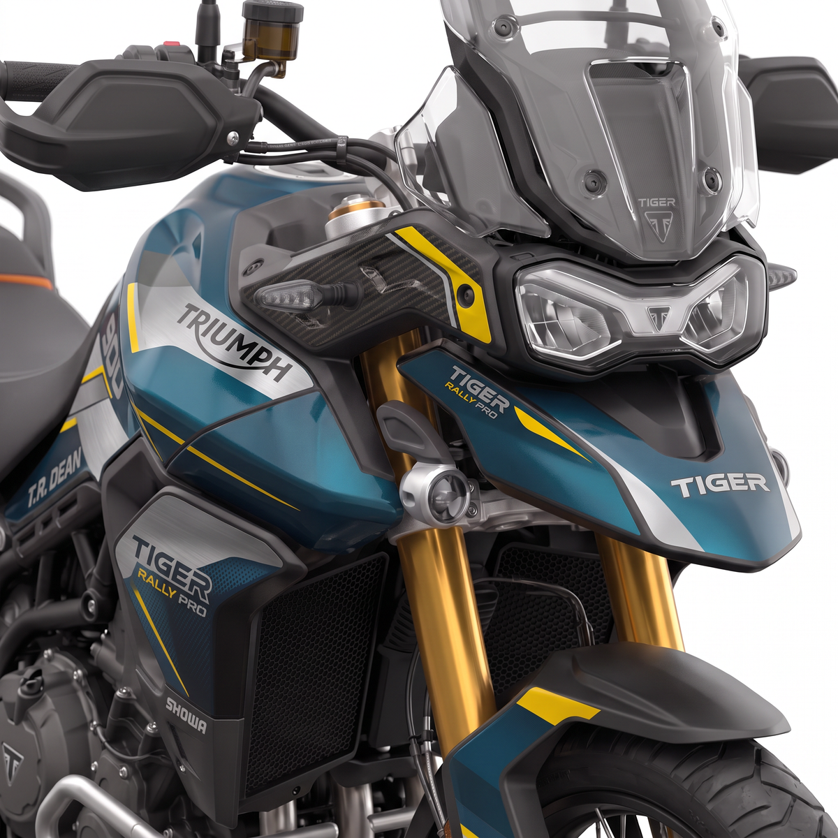 Vinilos Triumph Tiger 900 Rally Pro (2020-2023) - Petrol Yellow, vista tres cuartos