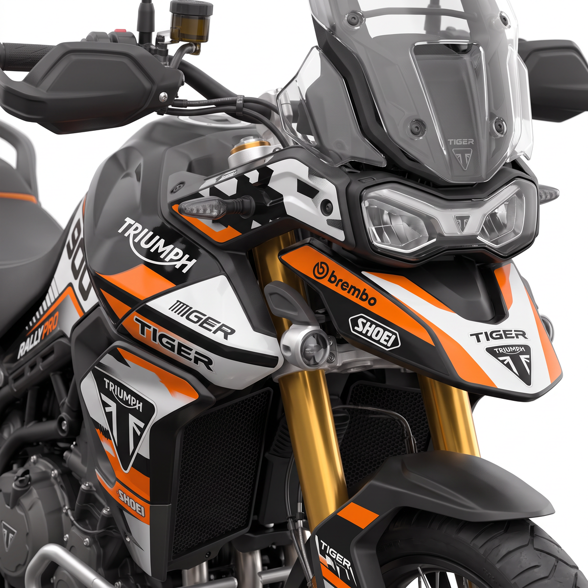 Vinilos Triumph Tiger 900 Rally Pro (2020-2023) - Rally Orange, vista tres cuartos