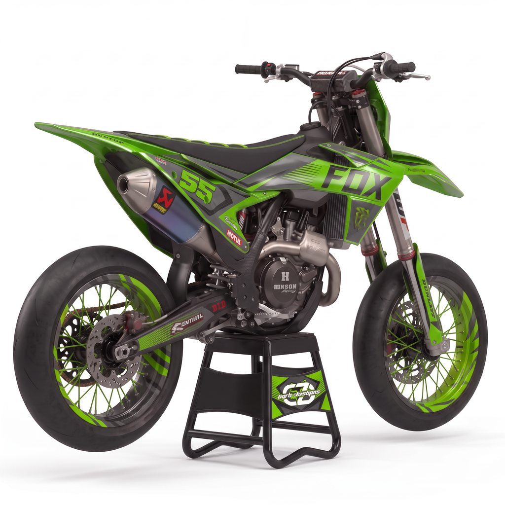 Diseño del kit de adhesivos MX Fox para moto Kawasaki de motocross
