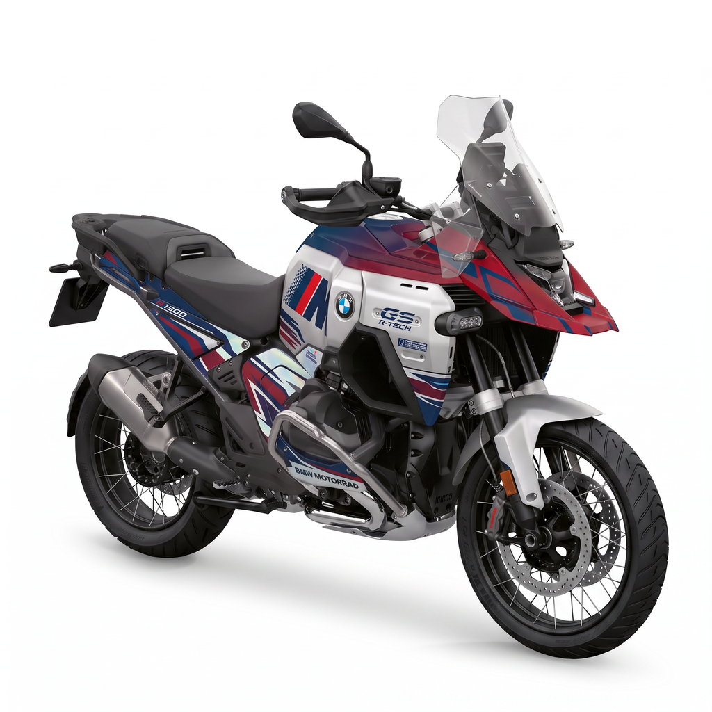 Kit adhesivos BMW GS 1300 ADV (2024-2026) - R-Tech Silver, plata y blanco con trazos azul marino y burdeos