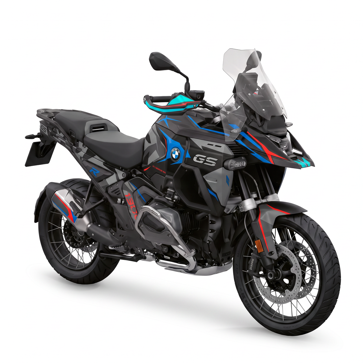Kit adhesivos BMW GS 1300 ADV (2024-2026) - Shadow Blue, camuflaje oscuro con cunas azul, rojo y turquesa