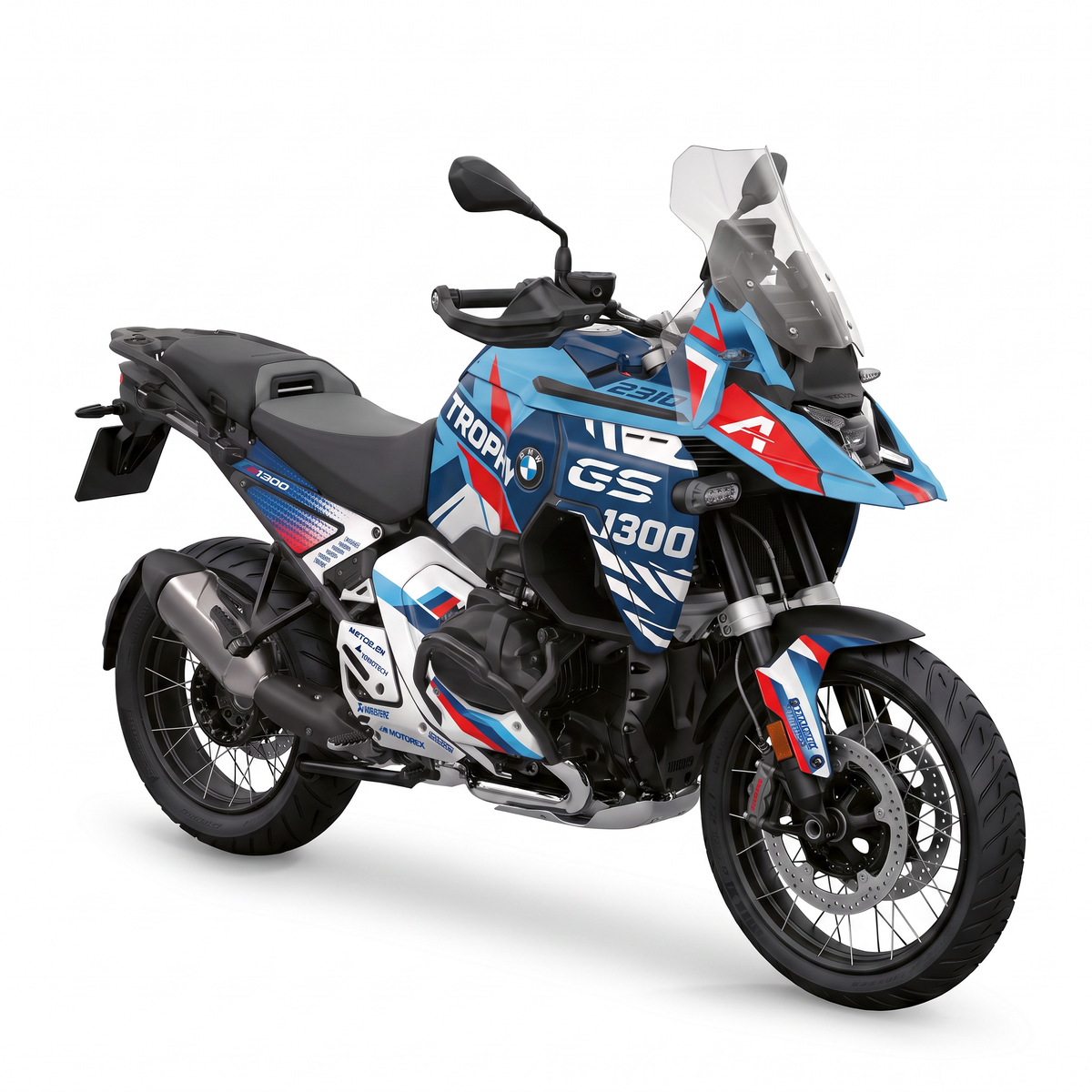 Kit adhesivos BMW GS 1300 ADV (2024-2026) - Trophy Ice, azules y celeste con apuntes rojos