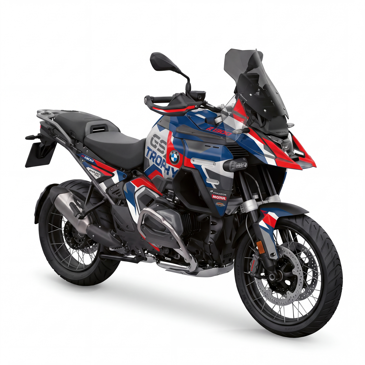 Kit adhesivos BMW GS 1300 ADV (2024-2026) - Trophy Rally, camuflaje azul, rojo y blanco con rotulo GS Trophy