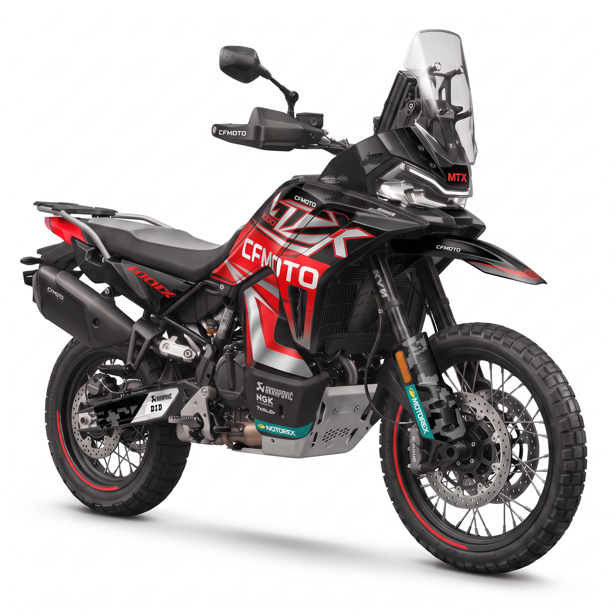 CFMOTO 1000MTX con kit de adhesivos Crimson en negro y rojo
