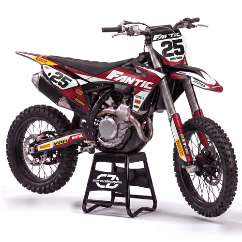 Kit adhesivos Fantic enduro y motocross - Bordeaux White, blanco, granate y negro con dorsal 25
