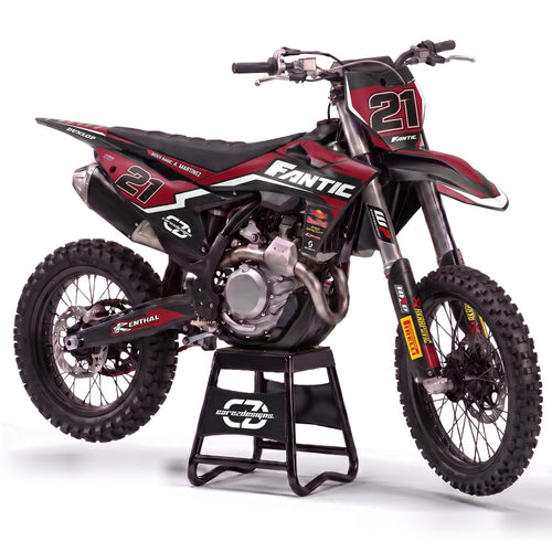 Kit adhesivos Fantic enduro y motocross - Dark Wine, negro y granate con dorsal 21