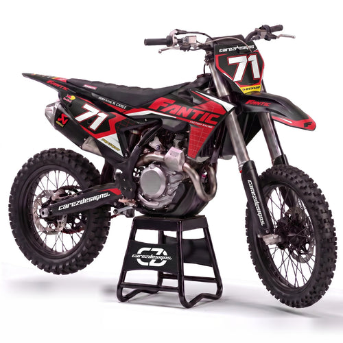 Kit adhesivos Fantic enduro y motocross - Factory Race, negro y rojo con dorsal 71