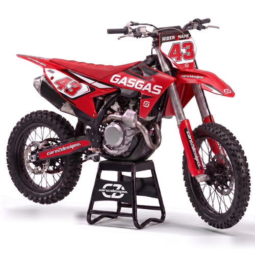 Kit adhesivos motocross GasGas - Full Red, en rojo integral y blanco con dorsal 43