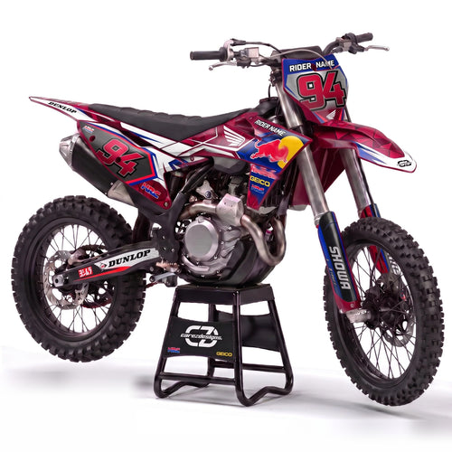 Kit adhesivos motocross Honda - Burgundy GP, en granate y azul con dorsal 94