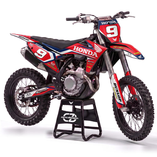 Kit adhesivos motocross Honda - Classic Red, en rojo, azul y blanco con dorsal 9