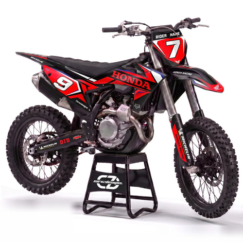 Kit adhesivos motocross Honda - Dark Racing, en negro y rojo con dorsal 9