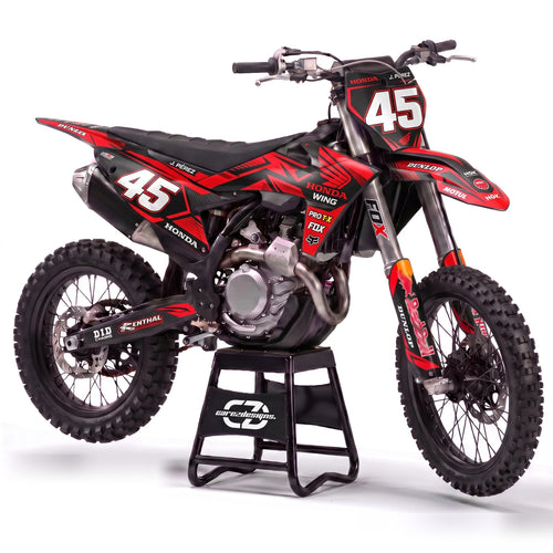 Kit adhesivos motocross Honda - Factory Red, en negro y rojo con dorsal 45