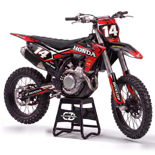 Kit adhesivos motocross Honda - Race Red, en negro y rojo con dorsal 14