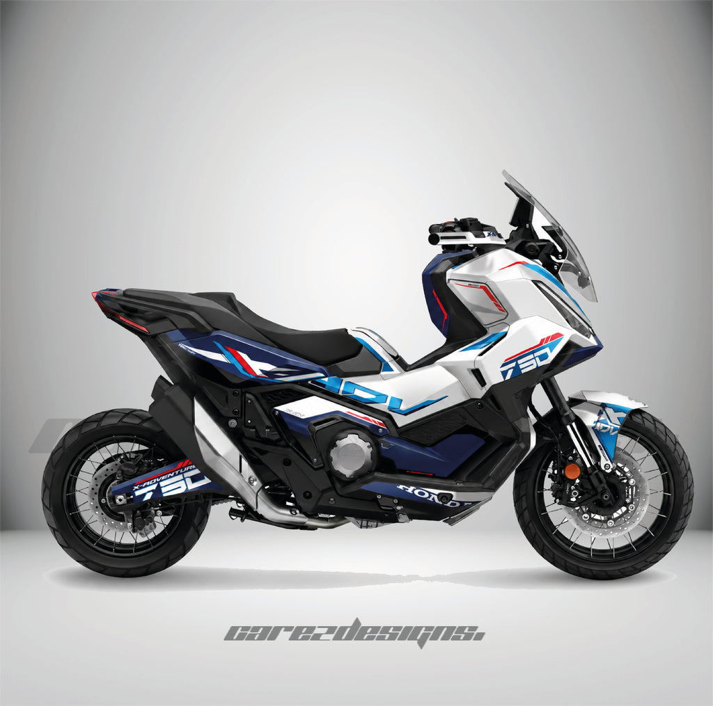 Kit adhesivos Honda X-ADV 750 - Arctic Racing Blue montado, foto real