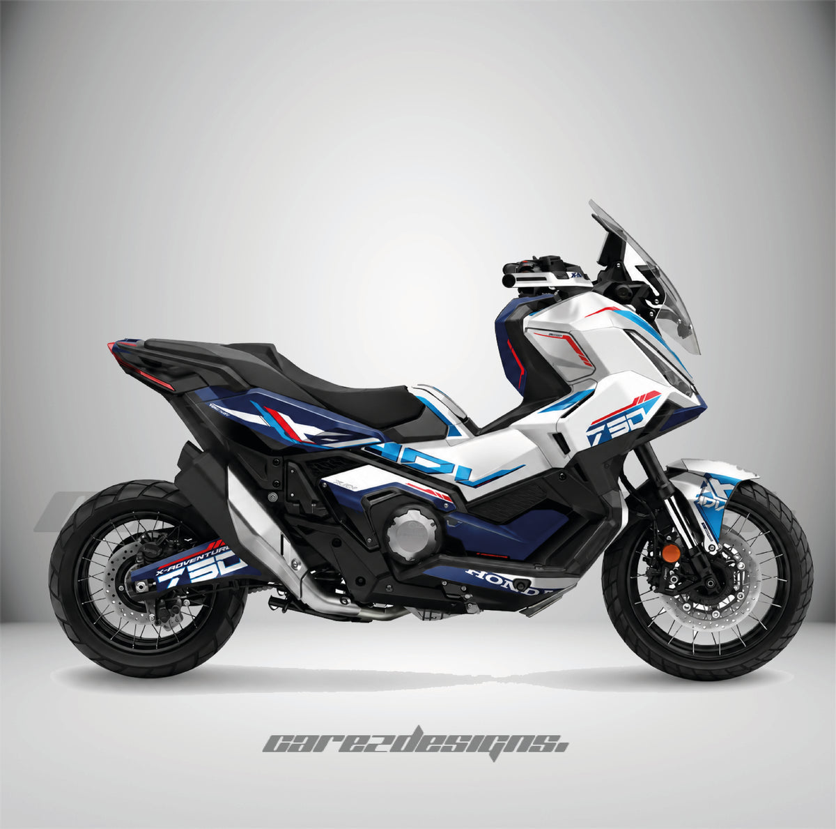 Kit adhesivos Honda X-ADV 750 - Arctic Racing Blue montado, foto real