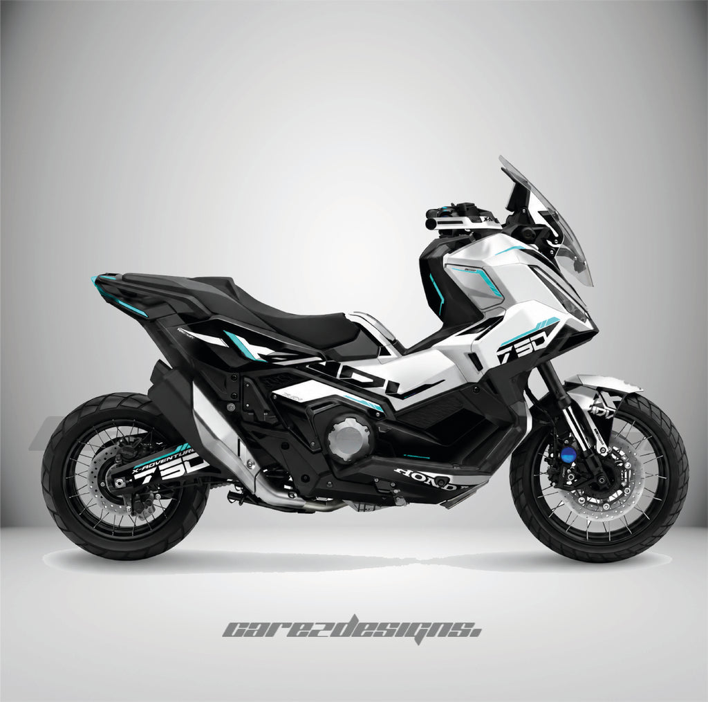 Kit adhesivos Honda X-ADV 750 - Arctic Racing Cyan montado, foto real