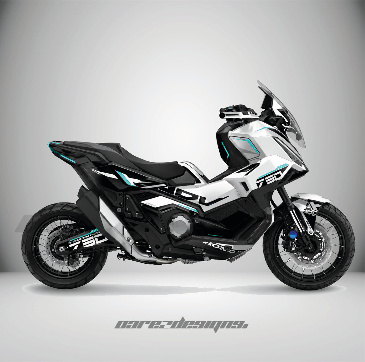 Kit adhesivos Honda X-ADV 750 - Arctic Racing Cyan montado, foto real