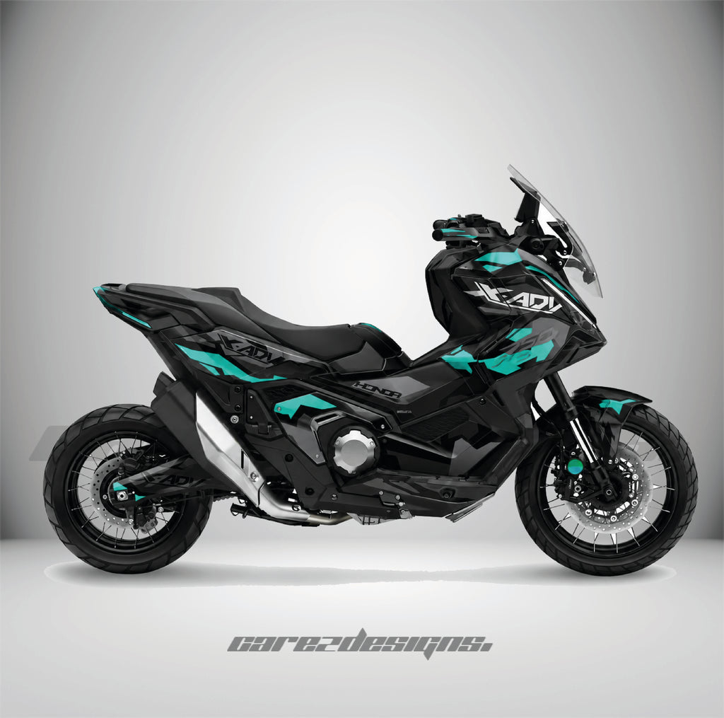 Kit adhesivos Honda X-ADV 750 - Geometric Cyan montado, foto real