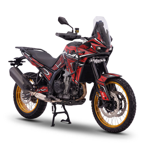 Kove 800X con kit de adhesivos Crimson Wave en rojo, granate y negro con ondas