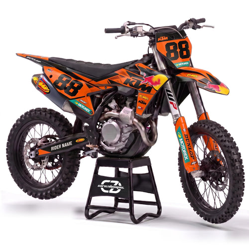 Kit adhesivos motocross KTM - Full Orange, en naranja intenso con dorsal 88
