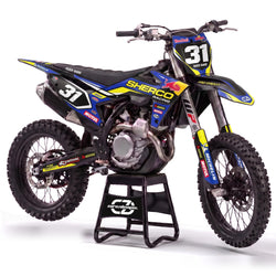 Kit adhesivos enduro Sherco - Racing Blue, en negro, azul y amarillo con dorsal 31