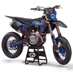 Kit adhesivos supermoto - Azure, negro y azul con motivos florales y dorsal 7