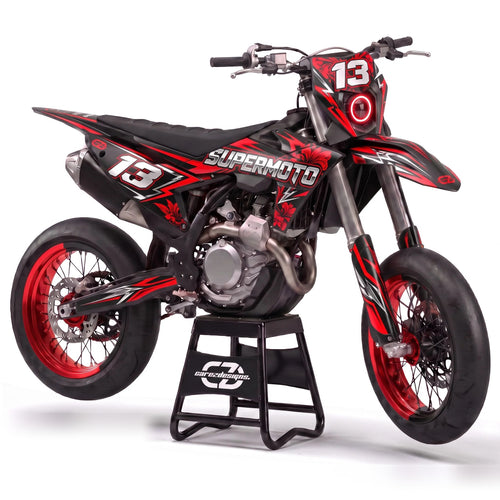 Kit adhesivos supermoto - Crimson, negro y rojo con hojas y dorsal 13