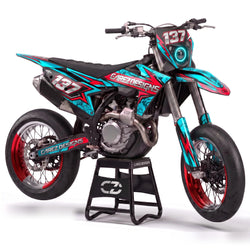 Kit adhesivos supermoto - Surge, turquesa y rojo con dorsal 137