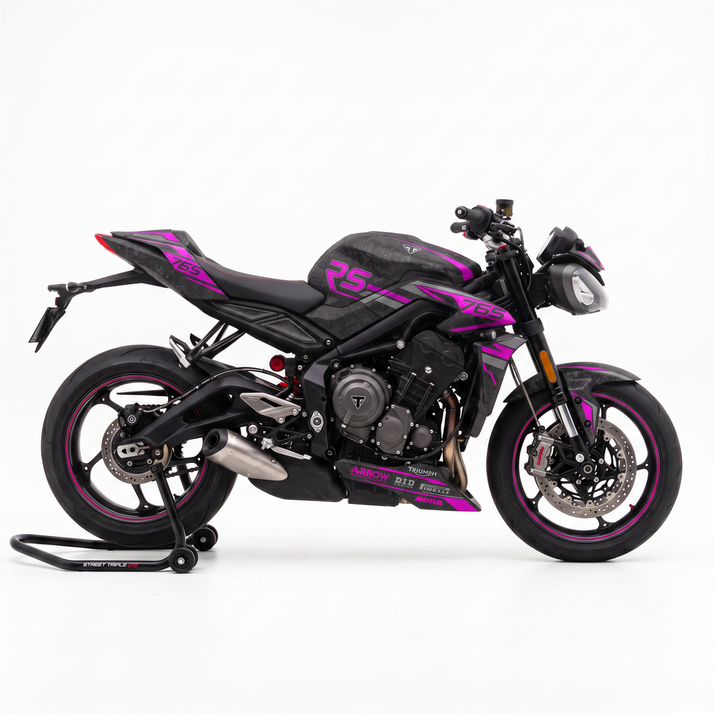 Vinilos Triumph Street Triple 765 RS (2023-2026) - Blade Pink, vista lateral