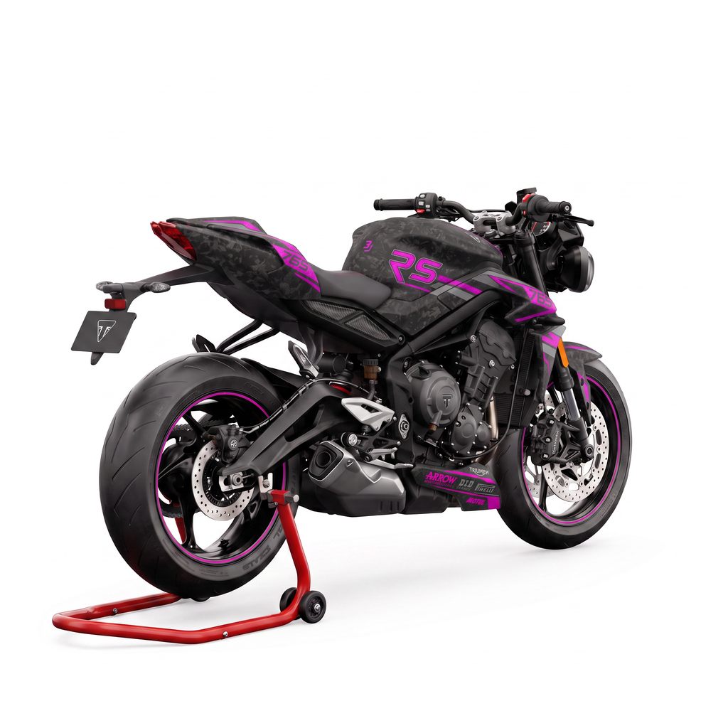 Pegatinas Triumph Street Triple 765 RS (2023-2026) - Blade Pink, vista trasera