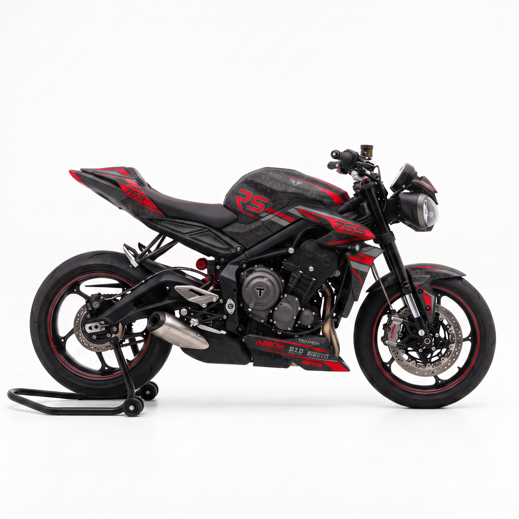 Vinilos Triumph Street Triple 765 RS (2023-2026) - Blade Red, vista lateral