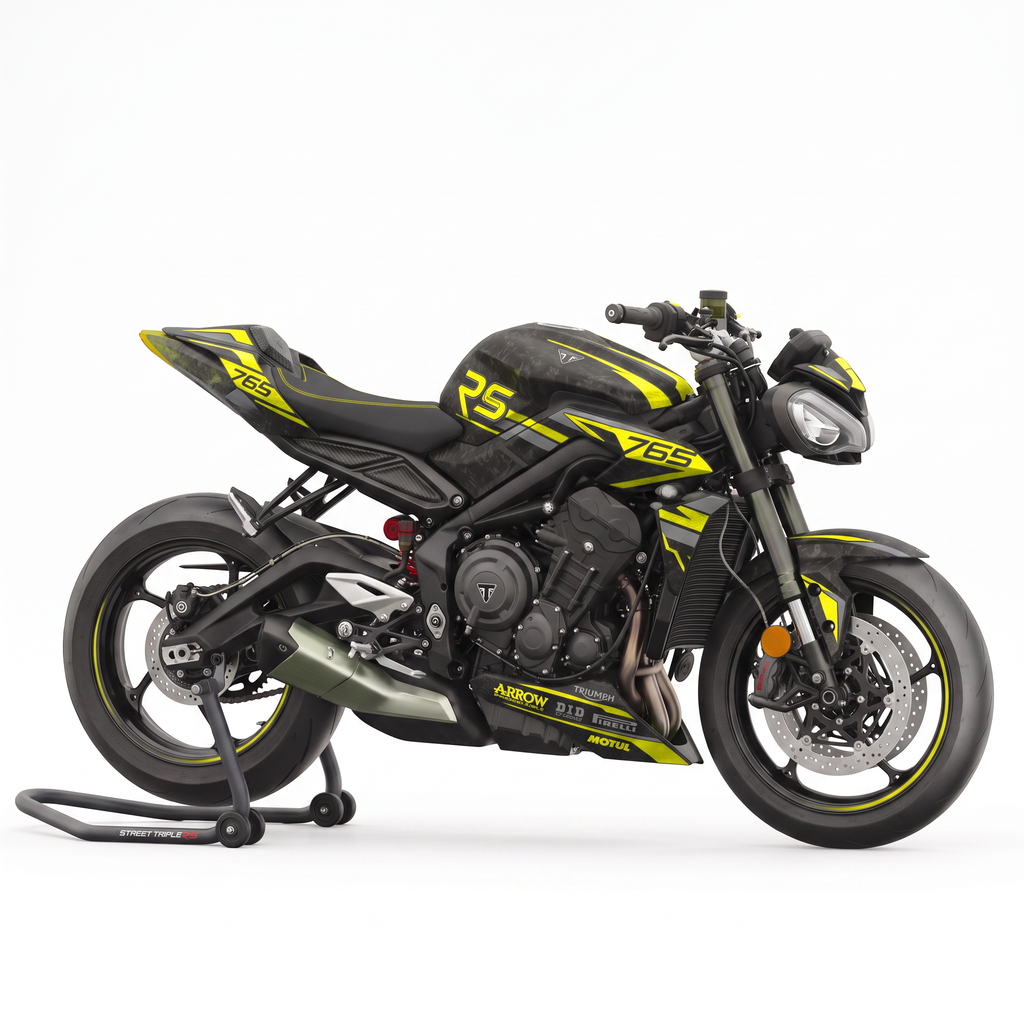 Vinilos Triumph Street Triple 765 RS (2023-2026) - Blade Yellow, vista lateral
