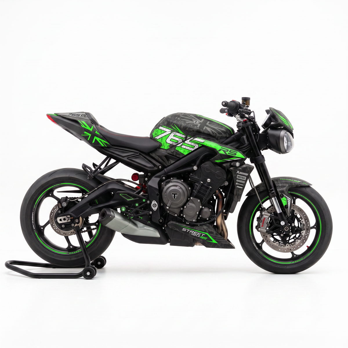 Vinilos Triumph Street Triple 765 RS (2023-2026) - Union Green, vista lateral