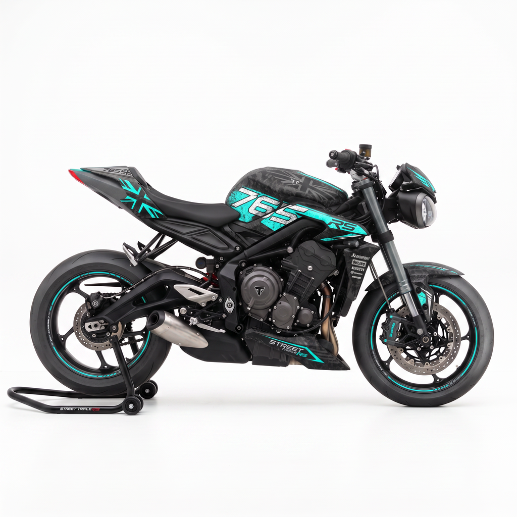Vinilos Triumph Street Triple 765 RS (2023-2026) - Union Teal, vista lateral
