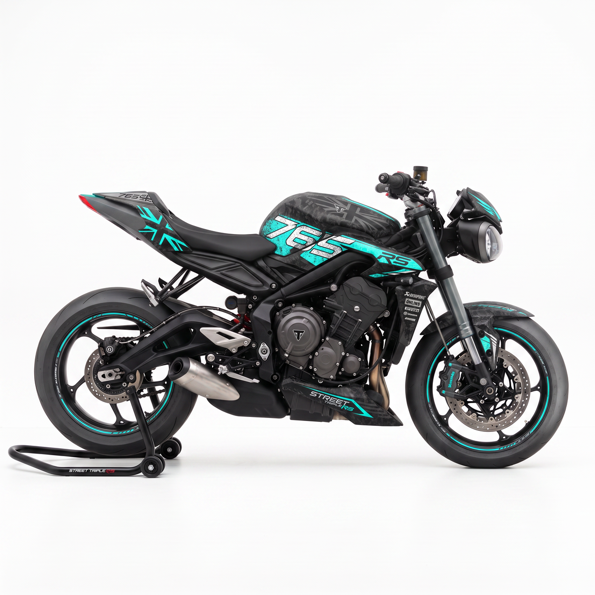 Vinilos Triumph Street Triple 765 RS (2023-2026) - Union Teal, vista lateral