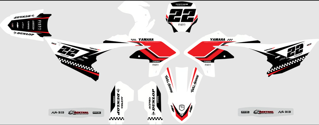 Plantilla del kit de adhesivos Yamaha YZ 250-450 - Checker Red, piezas troqueladas
