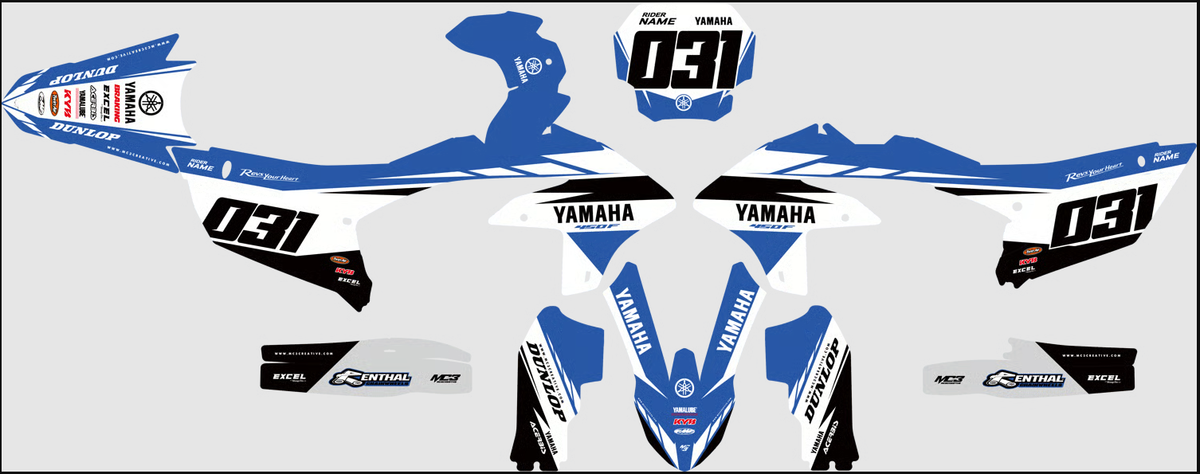 Plantilla del kit de adhesivos Yamaha YZ 250-450 - Factory Blue, piezas troqueladas
