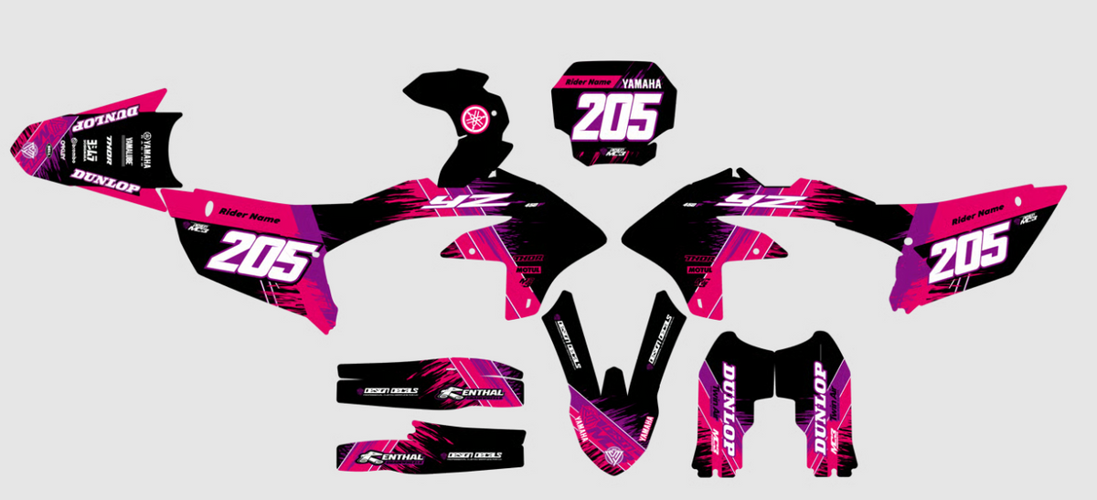 Plantilla del kit de adhesivos Yamaha YZ 250-450 - Pink Storm, piezas troqueladas
