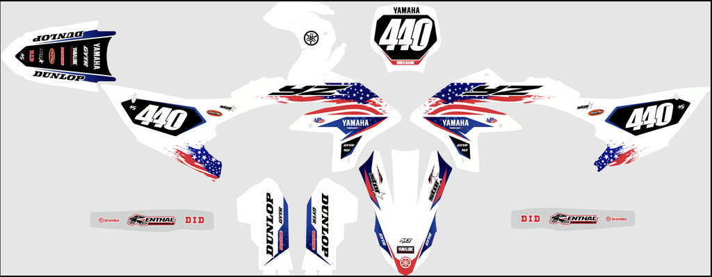 Plantilla del kit de adhesivos Yamaha YZ 250-450 - Stars & Stripes, piezas troqueladas