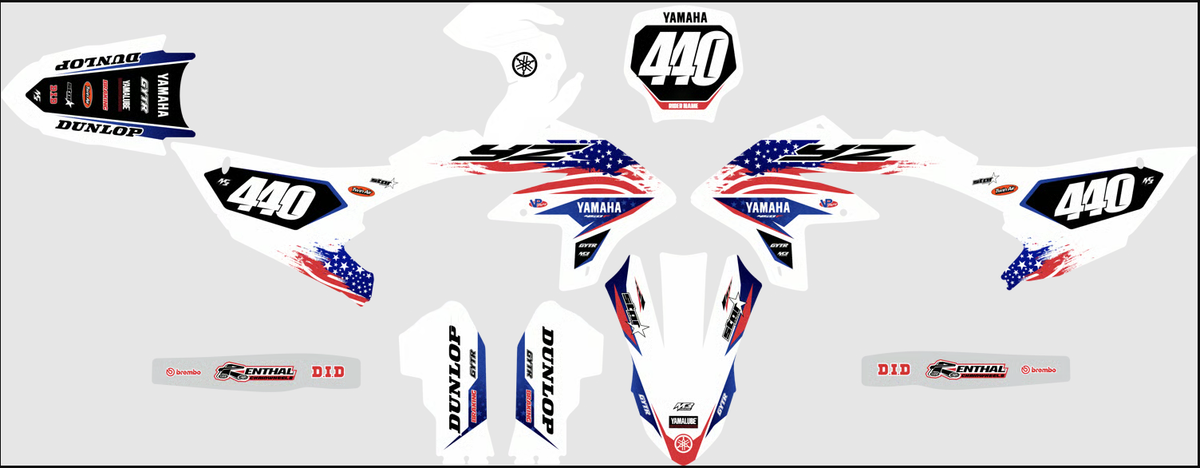 Plantilla del kit de adhesivos Yamaha YZ 250-450 - Stars & Stripes, piezas troqueladas