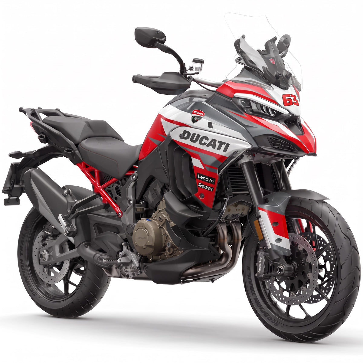 Kit vinilos Ducati Multistrada V4 (2021-2026) - Bianco Gara, vista tres cuartos