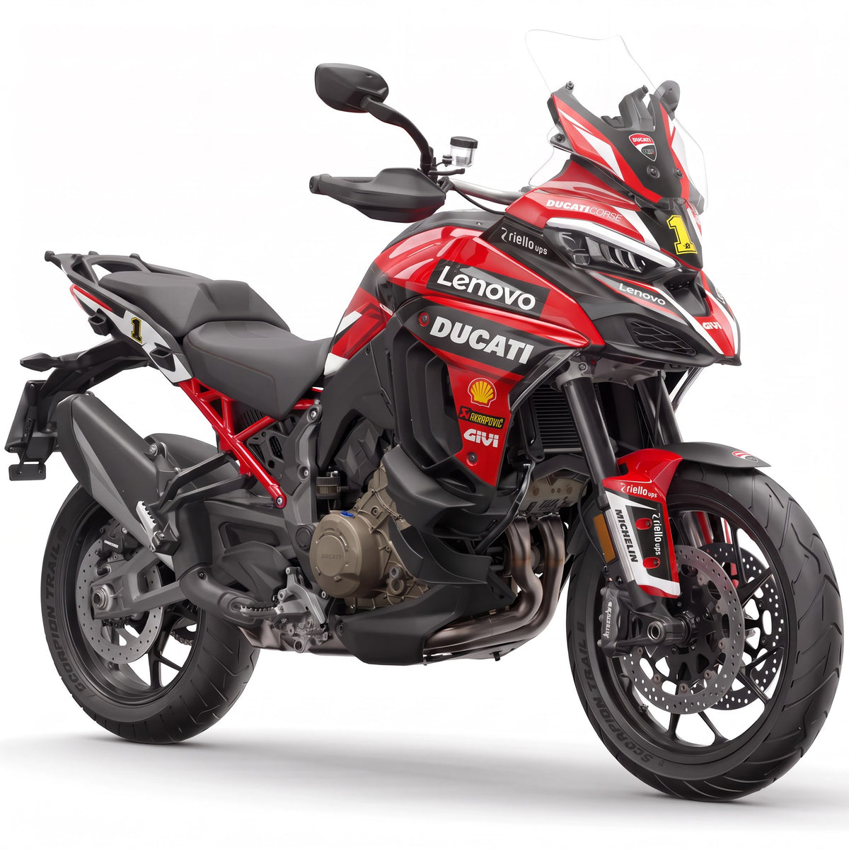 Kit vinilos Ducati Multistrada V4 (2021-2026) - Rosso Campione, vista tres cuartos