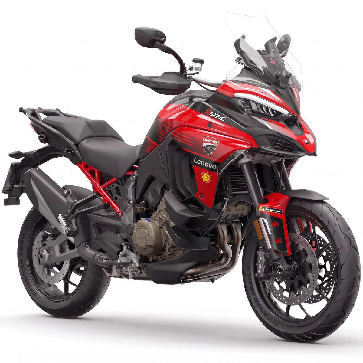 Kit vinilos Ducati Multistrada V4 (2021-2026) - Rosso Carbonio, vista tres cuartos